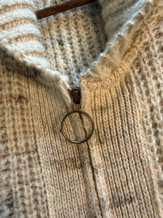 Pendleton Sweaters - Pendleton 70’s Cream Zip-Up Chunky Cardigan with Ring Pull